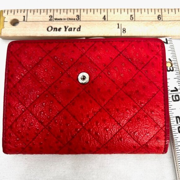 Vgt Pierre Cardin Women's Ostrich Leather Tri-Fold  5"x4" Red card/Coin Wallet(5 - Picture 4 of 13